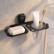 Plantex 2in1 Soap Dish with Tumbler Holder for Bathroom/304 Grade Stainless Steel Soap Holder with Toothbrush Holder/Bathroom Accessories - Pack of 1 (PMB-2409, Z-Black)