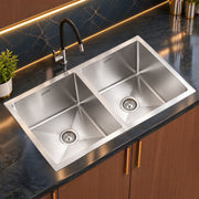 Plantex Stainless Steel 304 Grade Double Bowl Sink for Kitchen/Handmade Steel Kitchen Sink with 7 Years of Warrenty by Plantex/Sink with All Fitting & Drying Rack Included(Silver Matt-37x18 Inches)