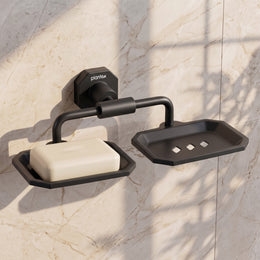 Plantex 304 Grade Stainless Steel Soap Holder for Bathroom/Double Soap Dish/Soap Stand for Kitchen Sink/Bathroom Accessories- Nipron (Black)