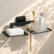 Plantex Decan 304 Grade Stainless Steel Soap and Brush Holder Stand for Bathroom/Tumbler Holder with Soap Holder/Bathroom Accessories - (Black)