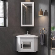 Plantex Unbreakable Wall Mount Vanity Cabinet with Washbasin and Mirror/Corner Basin with Cabinet for Bathroom - (406, White)