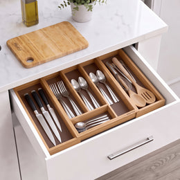 Plantex Cutlery Tray for Kitchen/Adjustable Cutlery Tray with Choping Board