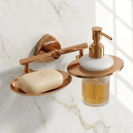 Plantex J4 Stainless Steel Soap Dish with Liquid Dispenser/Soap Stand for Bathroom Wall Mount/Shampoo Dispenser/Bathroom Accessories (PVD Rose Gold Finish) Angel