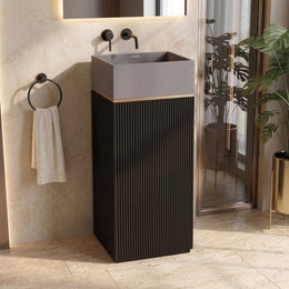 Plantex Acrylic Resin & Quartz Matt Pedestal Basin For Bathroom/One Piece Pedestal Free Standing Square Wash Basin For Living Room/Hotel (Grey & Black)