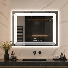Plantex Glass LED Mirror for Bedroom/Wall with 3 Lighting Option/Smart Mirror for Living Room/Bedroom/Dressing Room - Rectangle Shape (18 X 24 Inch)