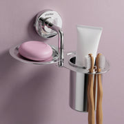 Plantex 304 Grade Stainless Steel 2in1 Soap Holder with Tumbler Holder/Bathroom Accessories - Daizy (Chrome)