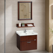 Plantex Glass, Ceramic, HPP Wall Mount Vanity Cabinet with Washbasin and Mirror/Unbrekable Bathroom Organizer/Washbasin with Cabinet (Brown)