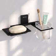 Plantex 304 Grade Stainless Steel Soap Dish with Glass Toothbrush Holder/Soap Stand/Soap Case with Tumbler/Bathroom Accessories - (Crystal, Black)