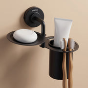 Plantex 304 Grade Stainless Steel 2in1 Soap Holder with Tumbler Holder/Bathroom Accessories - Daizy (Black)