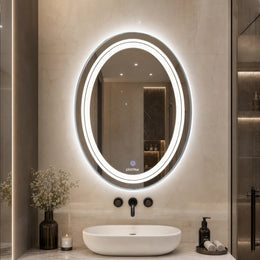 Plantex Bathroom Mirror with LED 3 Lights Tone/Designer Mirror for Living Room/Bedroom/Dressing Room - Oval Shape (18 X 24 Inch)