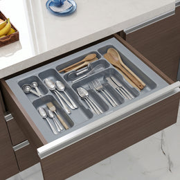 Plantex PVC Cutlery Tray for Kitchen Drawer/Spoon Organiser/Cutlery Cosmetic Stationery Organizer/Modular Kitchen Accessories – Grey (25 x 18.5 Inch)