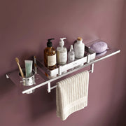 Plantex Stainless Steel Bathroom Shelf/4in1 Multipurpose Shelf for Bathroom/Towel Hanger/Tumbler Holder/Soap Dish (18x5 Inches -Chrome Finish- Pack of 2)