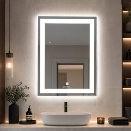 Plantex Metal LED Wall Mirror with Triple-Tone/Touch Mirror for Bedroom/Dressing Room/Living Room - Rectangle Shape (18 X 24 Inch)