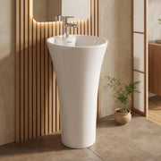 Plantex Round Pedestal Basin for Bathroom/Ceramic One Piece Pedestal Free Standing Wash Basin for Home/Hotel (White-15x15x31.5 inch)