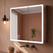 Plantex 304 Stainless Steel Bathroom Cabinet with Mirror/Bathroom Cabinet Storage/LED Mirror Cabinet for Bathroom Wall (18x18 Inch-LED & Defogger/Chrome/Double Door)
