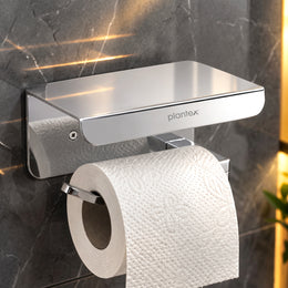 Plantex Platinum SS - 304 Grade Toilet Paper Holder/Toilet Paper Roll Holder with Mobile Stand/Toilet Paper Roll Holder Stand/Bathroom Accessories (Chrome)