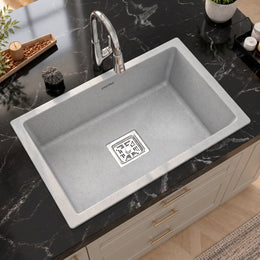 Plantex Quartz Single Bowl Sink For Kitchen/Kitchen Sink/Non-Fading Mosaic Matt Grey Colour With Uv Protection/Undermount/Topmount (Mosaic Grey/18 X 16 Inches)