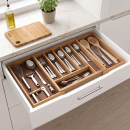 Plantex Cutlery Tray for Kitchen/Adjustable Cutlery Tray with Choping Board | Wooden Storage Box for Kitchen Drawer - Pack of 1 (21 X 19 Inch)