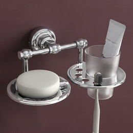 Plantex Platinum Stainless Steel 304 Grade Skyllo 2in1 Soap Dish with Tumbler Holder/Soap Stand/Tooth Brush Holder/Bathroom Accessories(Chrome) - Pack of 1