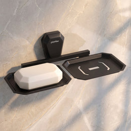 Plantex Double Soap Dish for Bathroom/304 Grade Stainless Steel Dual Soap Holder/Soap Case/Soap Stand/Bathroom Accessories - Pack of 1 (PMB-2408, Z-Black)