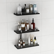 Plantex Wall Mount Glass Shelf for Bathroom/Shelves for Kitchen/Black Glass Shelf, Polished (15x6 Inches - Pack of 3)