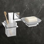 Plantex 304 Grade Stainless Steel Soap Dish/Glass Soap Holder/Tumbler Holder/Toothbrush Holder/Bathroom Accessories (Crystal -Chrome)
