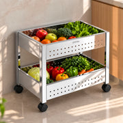 Plantex Vegetable Trolley with Wheels/Onion Potato Rack for Kitchen/Vegetable Storage Rack/Stainless Steel Kitchen Organizer/Fruit Basket (Silver)