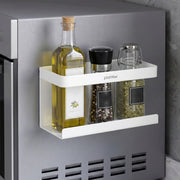 Plantex Carbon Steel Magnetic Shelf For Kitchen/Fridge Organizer Spice Rack/Shelf For Refrigerator - Wall Mount & Railing Mount, Floating Shelves (White)