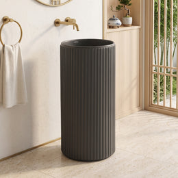 Plantex Pedestal Basin For Bathroom/Acrylic Resin & Quartz One Piece Pedestal Free Standing Round Wash Basin For Living Room and Hotel (Matt Grey)