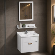 Plantex Unbreakable Wall Mount Vanity Cabinet & Washbasin Set/Washbasin with Cabinet/Basin Cabinet for Bathroom with Mirror & Shelf (White) Glass, Ceramic and HPP