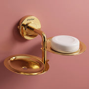 Plantex 304 Grade Stainless Steel Double Soap Holder for Bathroom/Soap Dish/Soap Stand for Bathroom Wall/Bathroom Accessories - Daizy (Golden)