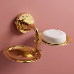 Plantex 304 Grade Stainless Steel Double Soap Holder for Bathroom/Soap Dish/Soap Stand for Bathroom Wall/Bathroom Accessories - Daizy (Golden)