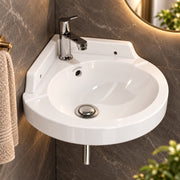 Plantex White Corner Wash Basin/Wall Mount Basin for Bathroom/Ceramic Tabletop Basin with 10 Years Glaze Warranty by Plantex/Small Corner Sink (Breva - 14.5 x 14.5 x 5 Inch)