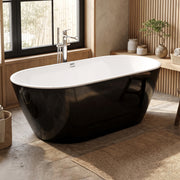 Plantex Bathtub For Bathroom/Freestanding Bath tub for Adults/Deep Soaker Bathtub with Overflow, Popup and Drain Pipe (BSM-203-Black & White-1700mm)