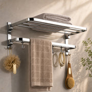 Plantex 304 Grade Stainless Steel Towel Hanger for Bathroom/Dual Folding Towel Rack/Towel Holder/Bathroom Accessories (24-Inch) Chrome