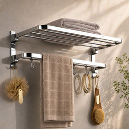 Plantex 304 Grade Stainless Steel Towel Hanger for Bathroom/Dual Folding Towel Rack/Towel Holder/Bathroom Accessories (24-Inch) Chrome