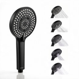 Plantex Hand Shower for Bathroom/5 Mode Multifunctional Shower/5-Inch ABS Plastic Silicone Handheld Shower Head/Easy Mode Switching – (Black, APS-8607)