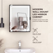 Plantex LED Mirror Cabinet for Bathroom/ABS Storage Cabinet/Mirror Cabinet for Wall/Mirror with Storage for Bathroom - 18x14 Inch (CAB-118, Black)