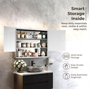 Plantex Bathroom Mirror Cabinet/304 Stainless Steel Bathroom Cabinet with Mirror/Bathroom Storage Cabinet/Wall Mounted Mirror Bathroom Cabinet (24x32 Inch-Chrome/Double Door)