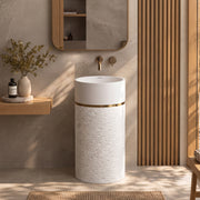 Plantex Acrylic Resin & Quartz Pedestal Basin for Bathroom/One Piece Pedestal Free Standing Round Wash Basin for living Room/Hotel (Beige)