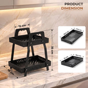 Plantex Metal Vegetable Basket Stand/2-Tier Fruit Basket for Dining Table/Multipurpose Storage Rack for Kitchen Countertop  Pack of 1, Black (30 x 17.5 x 35 cm)