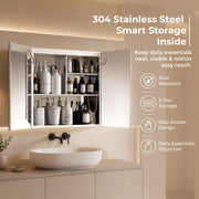 Plantex 304 Stainless Steel Bathroom Cabinet with Mirror/Bathroom Cabinet Storage/LED Mirror Cabinet for Bathroom Wall (18x18 Inch-LED & Defogger/Chrome/Double Door)