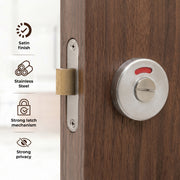 Plantex Bathroom Indicator with Lock/Stainless Steel Red and Green Indicator Keyless Door Lock/Round Toilet Partition Door Lock - Pack of 1 (Matt)