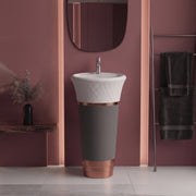 Plantex Matt Acrylic Resin & Quartz Pedestal Basin For Bathroom/Designer One Piece Pedestal Free Standing Round Wash Basin For Living Room/Hotel (White & Grey)