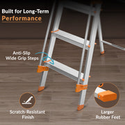 Plantex Secura 7 Step Aluminium Ladder for Home/Foldable Ladder with Safe Hand Rails/5 Year Manufacturer Warranty(Orange-Silver)