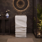 Plantex Pedestal Matt Wash Basin/Acrylic Resin & Quartz Free Standing Wash Basin/Square Basin for Bathroom/Home/Office - (10040, Beige)