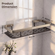 Plantex Bathroom Organizer Without Drill/Stainless Steel & Aluminium Shelf for Wall with Adhesive Stickers - Pack of 2 (12x5 inches, Satin & Black)
