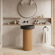 Plantex Acrylic Resin & Quartz Pedestal Basin for Bathroom/One Piece Pedestal Free Standing Round Wash Basin for living Room/Hotel (Black & Gold)