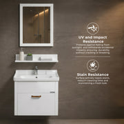 Plantex Unbreakable Wall Mount Vanity Cabinet & Washbasin Set/Washbasin with Cabinet/Basin Cabinet for Bathroom with Mirror & Shelf (White) Glass, Ceramic and HPP