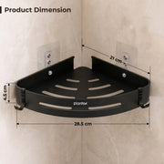 Plantex Self Adhesive Bathroom Corner Shelf/Bathroom Shelf Corner with Removable Hooks/Aluminum No Drill Bathroom Corner Organiser/Rack(9x9 inch Matt Black)